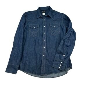 Wrangler Denim Shirt Blue Pearl Snap  Cowboy Mens Large